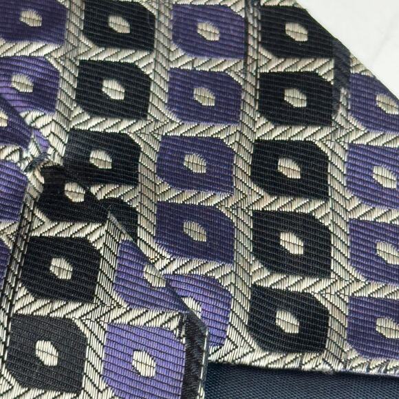 Unbranded Mens Necktie Silk Geometric Purple Black Silver Tie Classic Adjustable - Picture 5 of 5